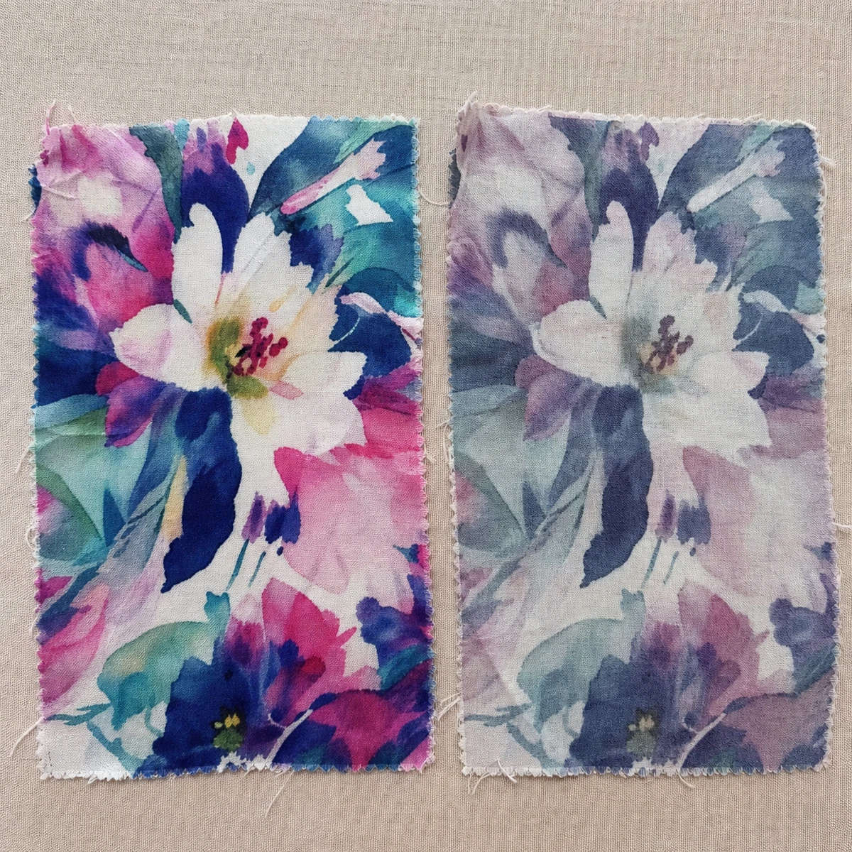 Illustrative before and after wash digital print samples