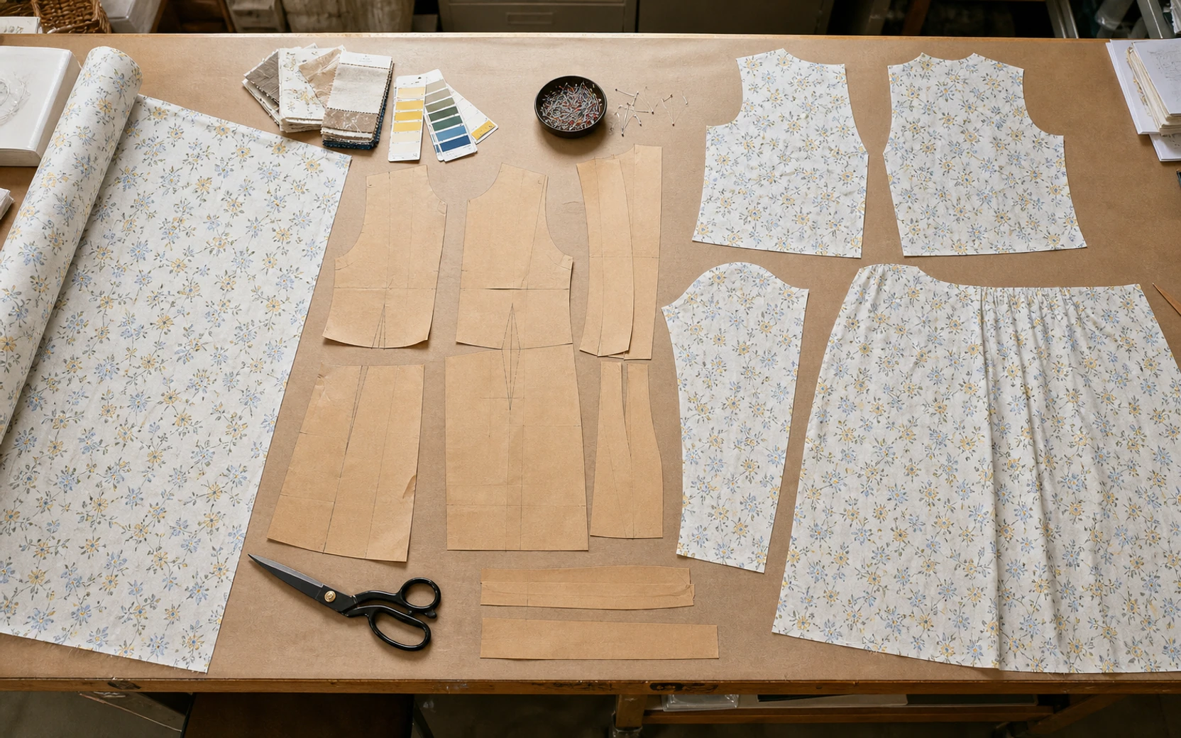 Printed fabric and garment panels prepared before sewing