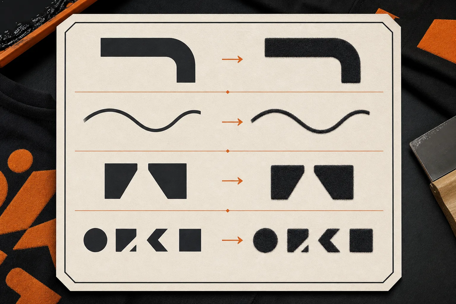 Flock artwork ladder comparing strokes, gaps and small lettering