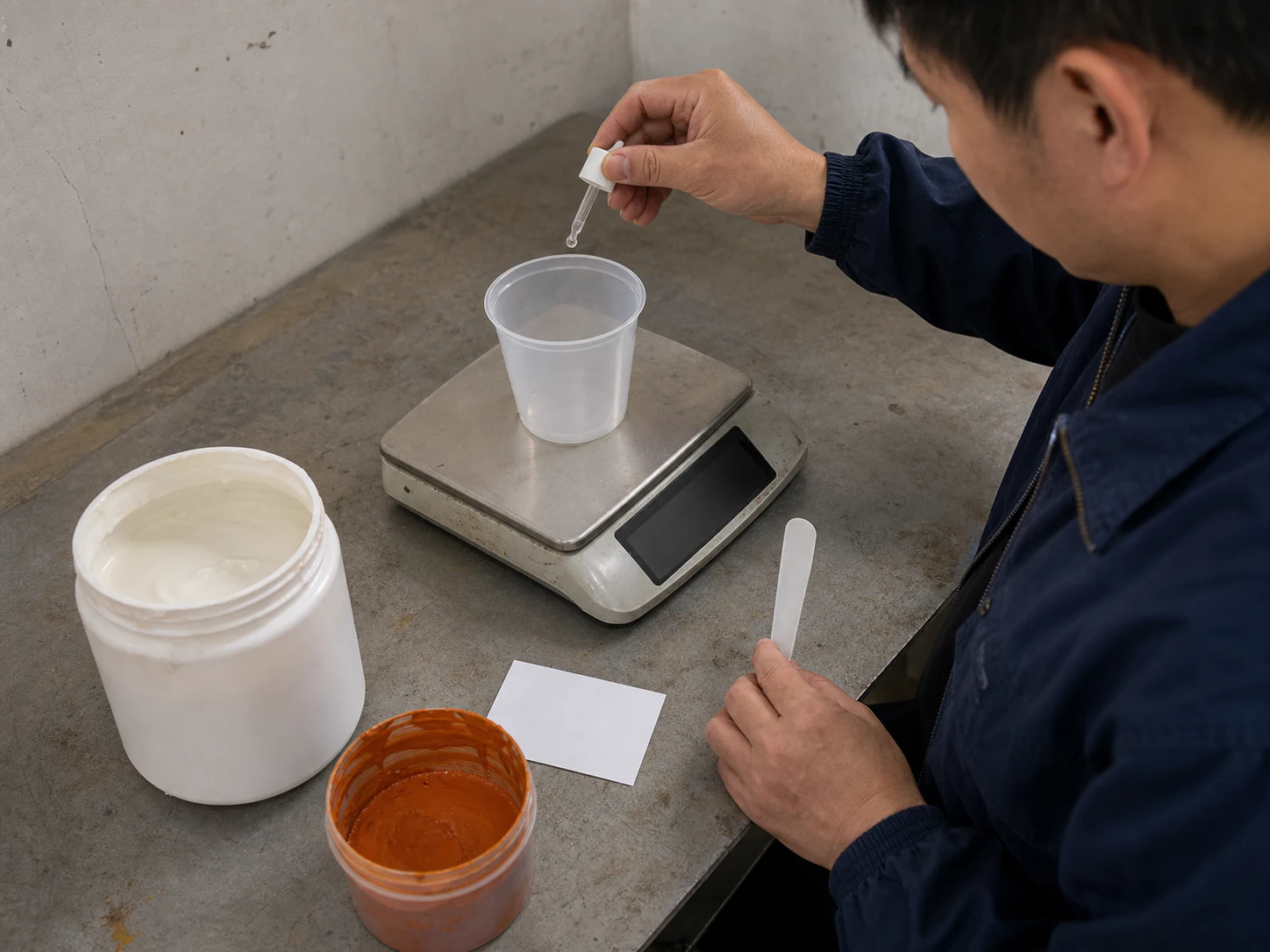 Silicone ink components weighed at a local Chinese print station