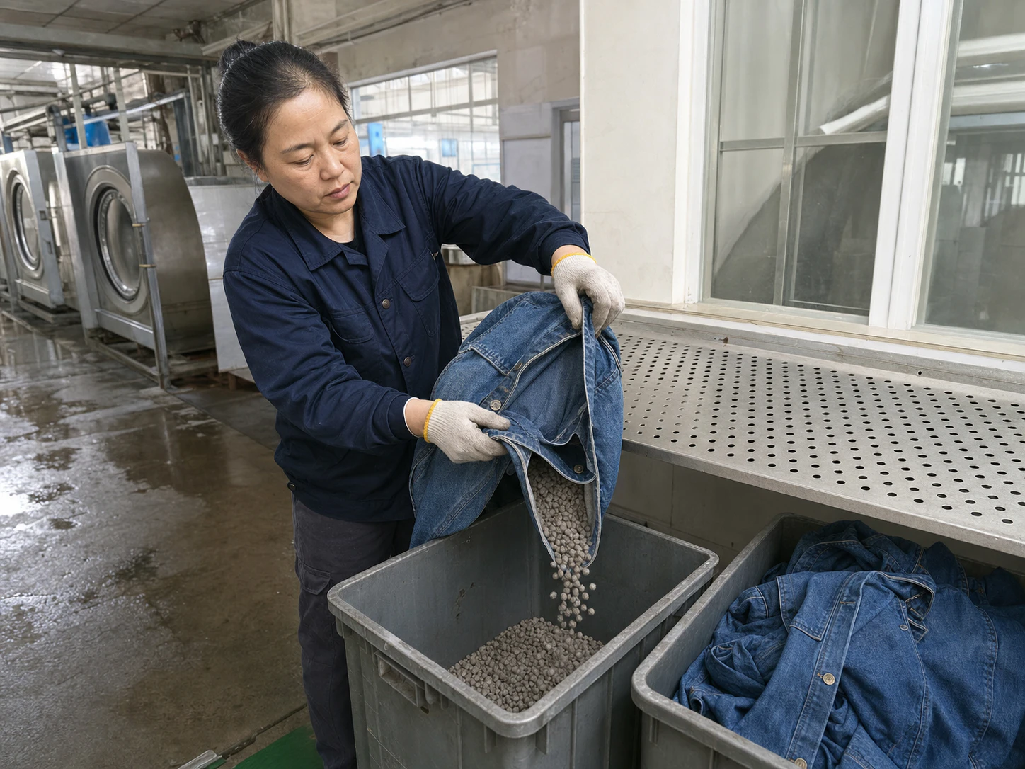 Removing stones before garments enter downstream equipment