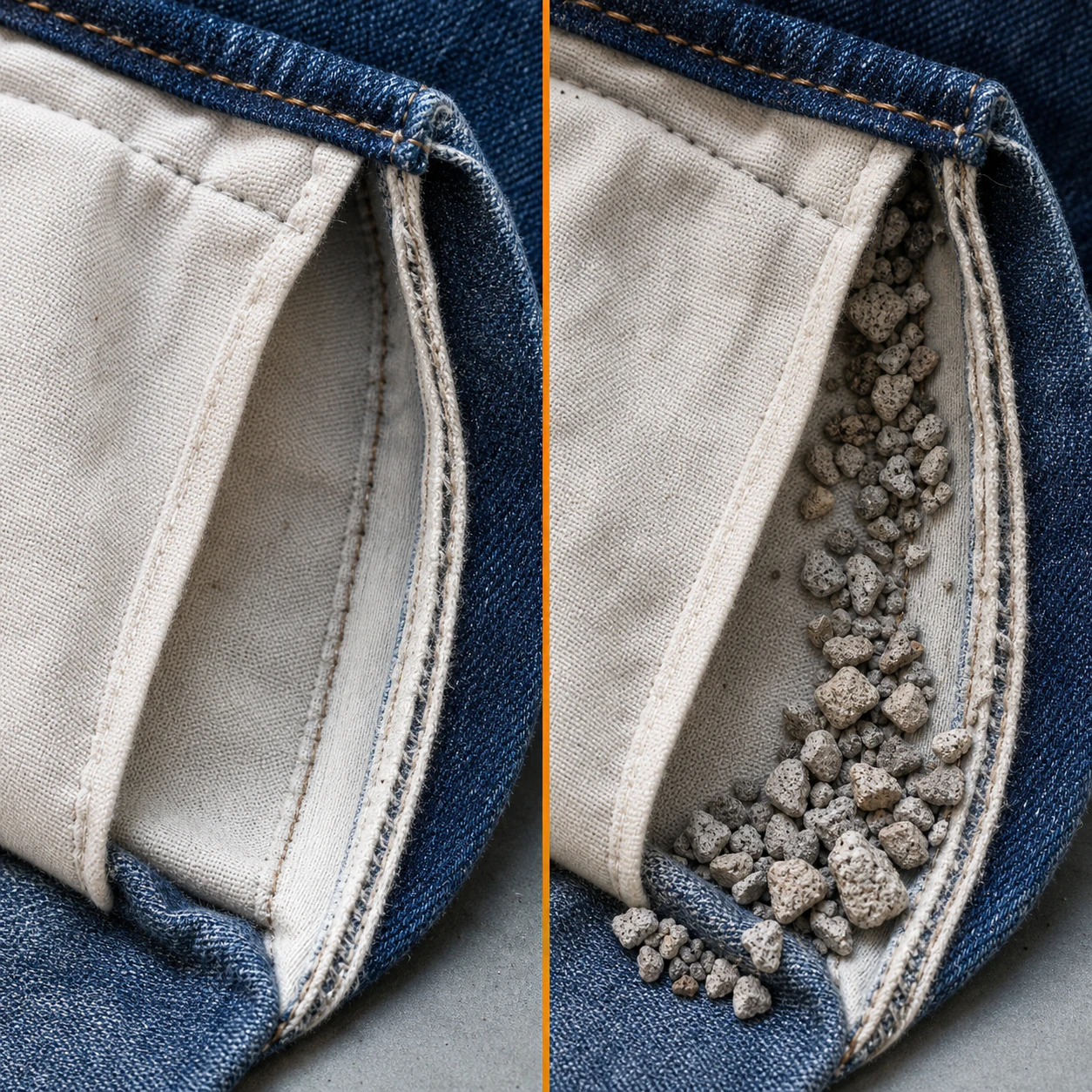 Pocket and seam cavities must be free of loose stone residue