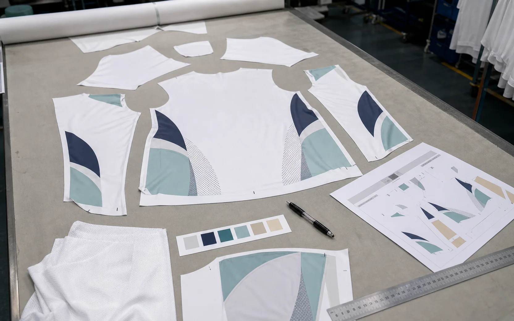 Project-specific panel checklist for a cut-and-sew sublimation garment