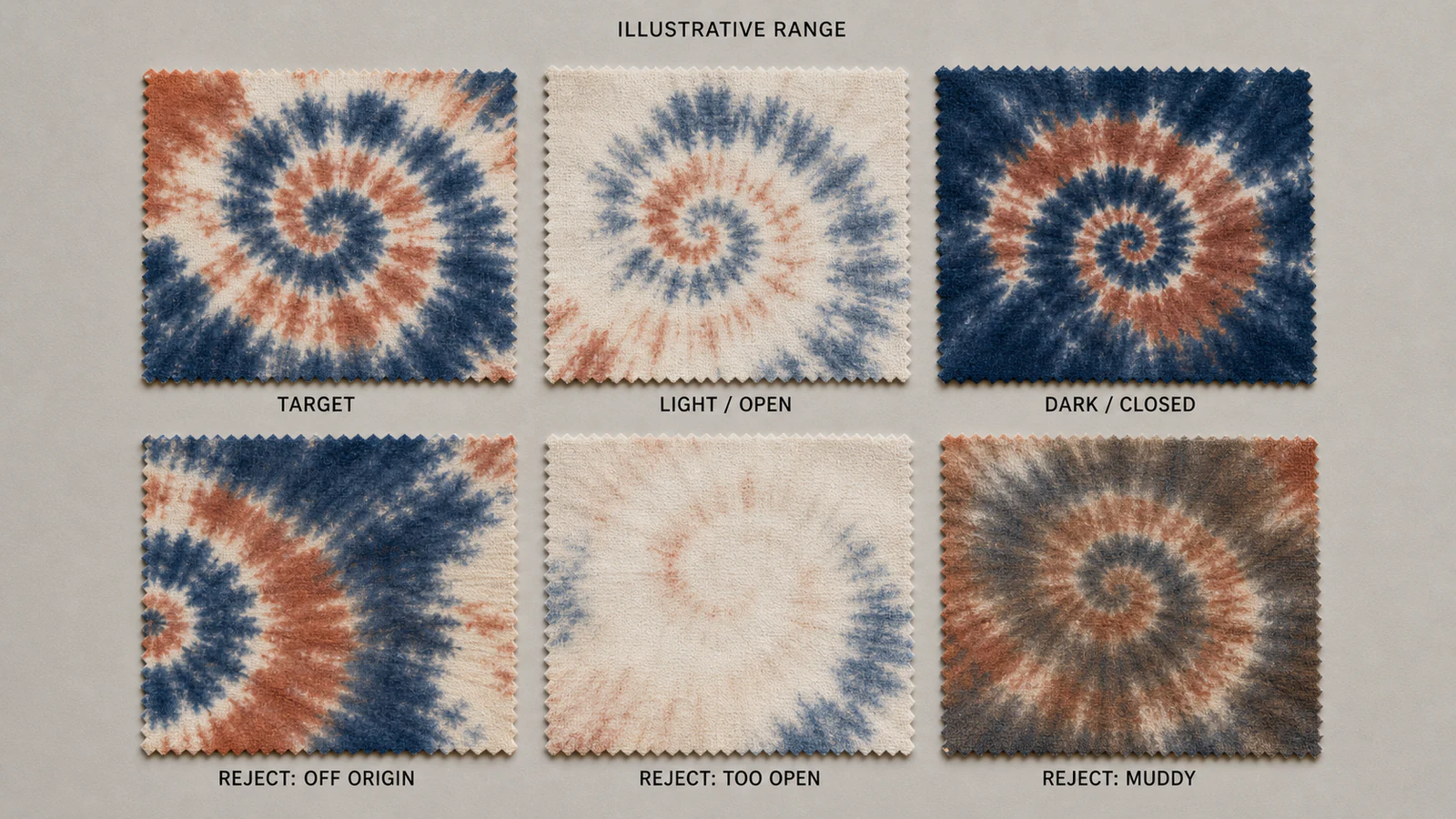 Tie-dye range board showing target, permitted variation and reject limits