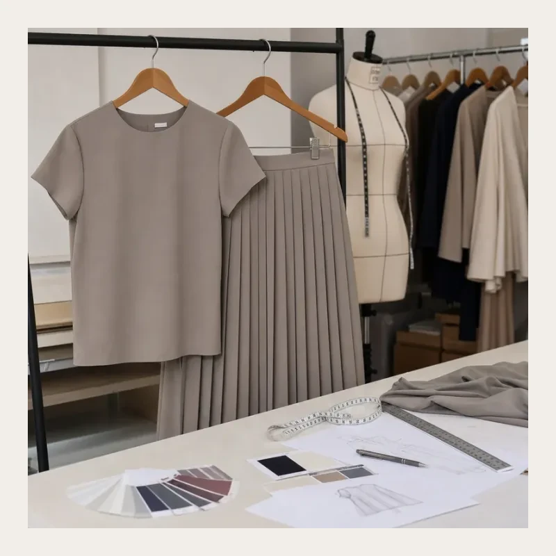 Pleated skirt set project preview generated for Canton Fashion.