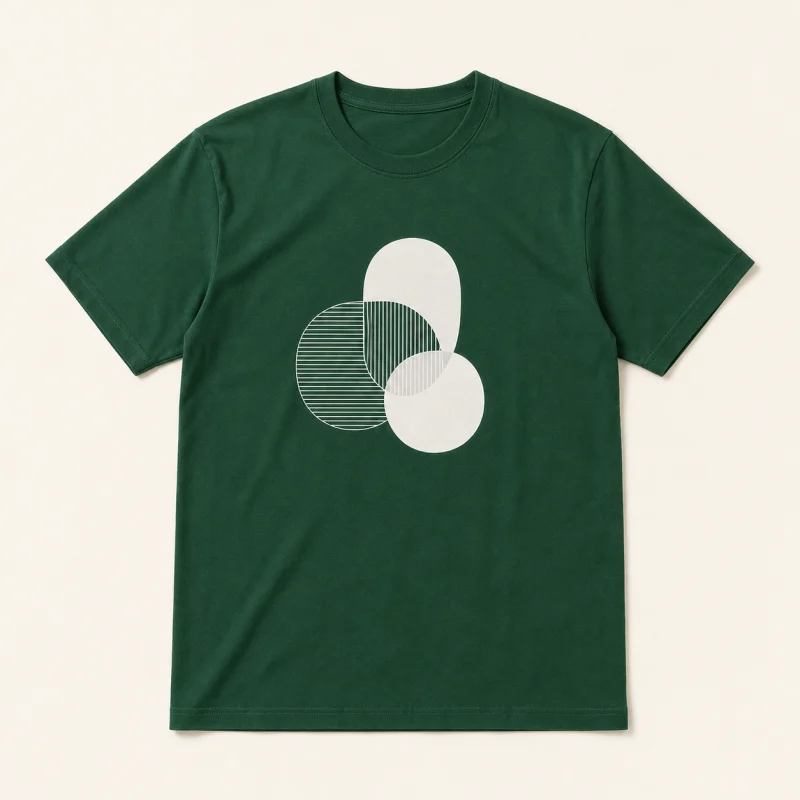 Emerald green T-shirt with an original geometric print.